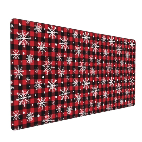 Hirioo Buffalo Plaid Snowflakes for Mouse Pad ,Anti-Slip Base, Durable Stitched Edges, Perfect for Gaming, Office, and Home Use,16x35.5in