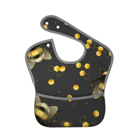 Hirioo Bumblebee for Baby Waterproof Pocket Bib Adjustable Closed for Babies Toddlers with Large Pocket 6-24Months