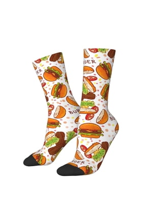 Burger Pattern Adult Middle Tube Socks Breathable Sock Non-Pilling,Contrasting Color Design