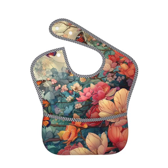 Hirioo Butterflies In Blooming Garden for Baby Waterproof Pocket Bib Adjustable Closed for Babies Toddlers with Large Pocket 6-24Months