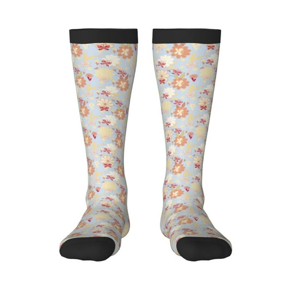 Hirioo Butterfly Flower for Adult Stockings Breathable Sock Non-Pilling,Contrasting Color Design
