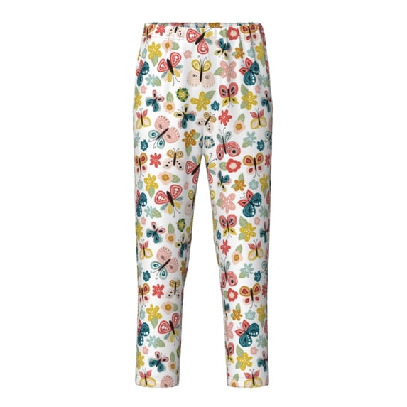 Hirioo Butterfly Flowers for Teenagers' Pajama Pants Womens Lounge Pants with Pockets Pj Bottoms Pants for Men-Small