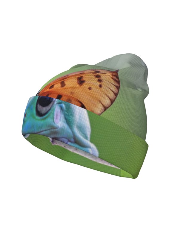 Butterfly Landing On Head Dumpy Frog for Men's Knit Cuffed Beanie for Outdoor Activities Unisex
