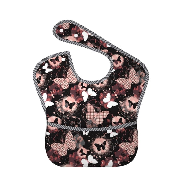 Hirioo Butterfly for Baby Waterproof Pocket Bib Adjustable Closed for Babies Toddlers with Large Pocket 6-24Months