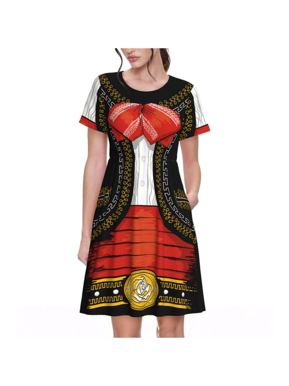 CHARRO SUIT for Short Sleeve Dress Women's Short Sleeve Dress with Pockets