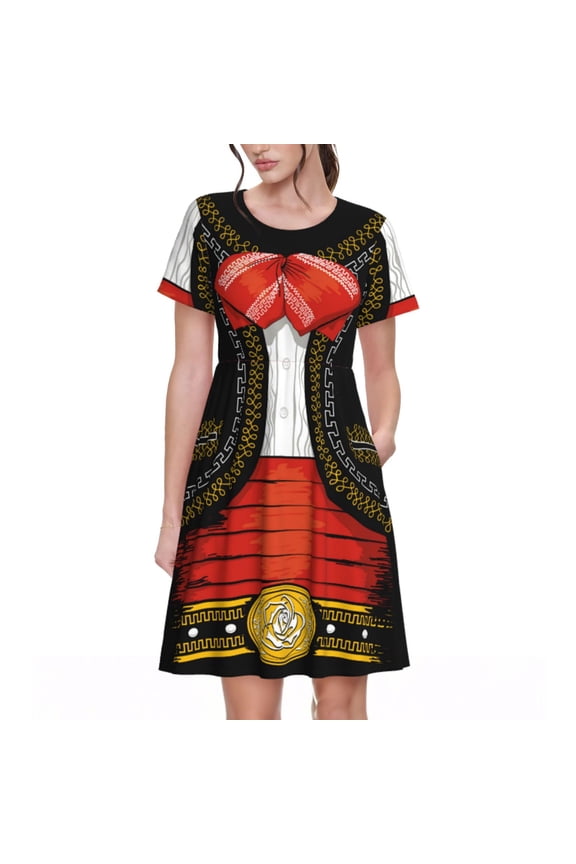 CHARRO SUIT for Short Sleeve Dress Women's Short Sleeve Dress with Pockets