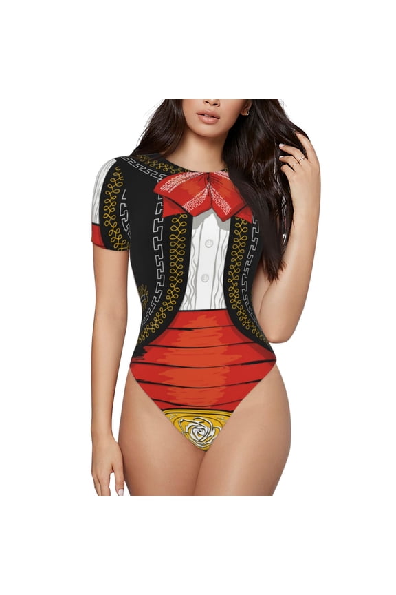 CHARRO SUIT for Women's Round Neck Short-sleeved Onesie Basic Bodysuits-XX-Large