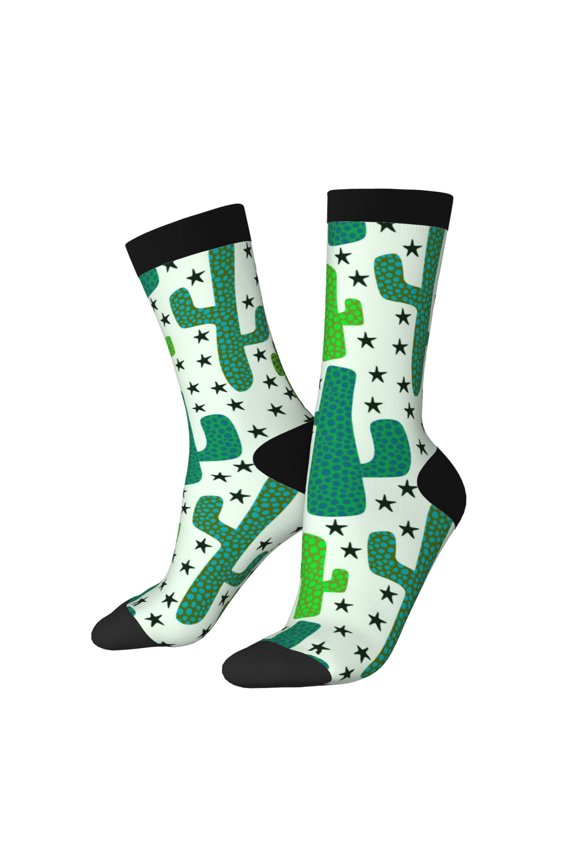 Cactus 1 Pattern Adult Middle Tube Socks Breathable Sock Non-Pilling,Contrasting Color Design