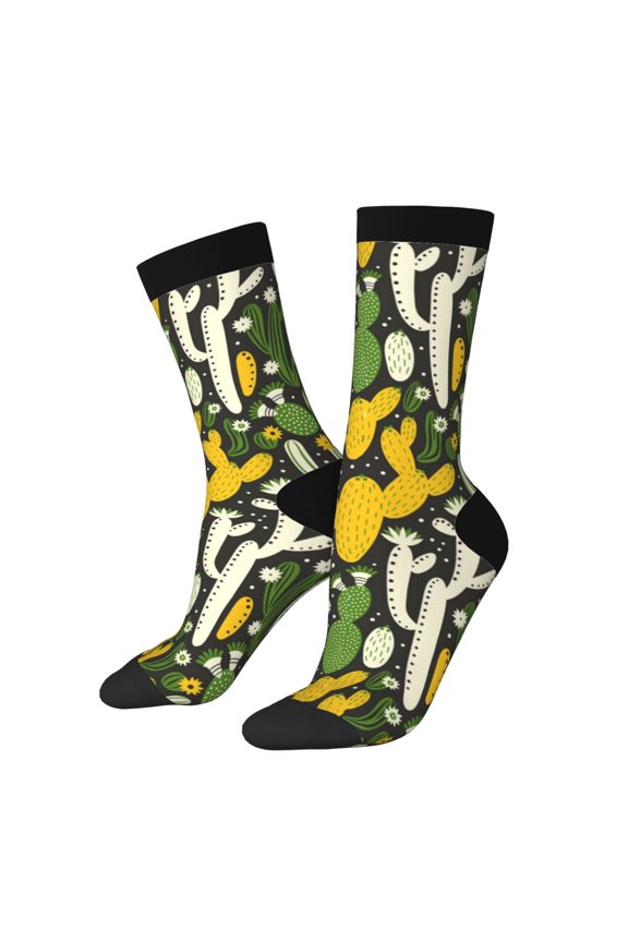 Cactus 4 Pattern Adult Middle Tube Socks Breathable Sock Non-Pilling,Contrasting Color Design