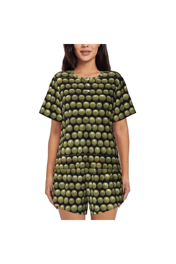 Cactus Farmland for Women's 2 Piece Short-Sleeved Pajama PJ Sets for Women Shorts with Pockets Womens Lounge Set-Medium