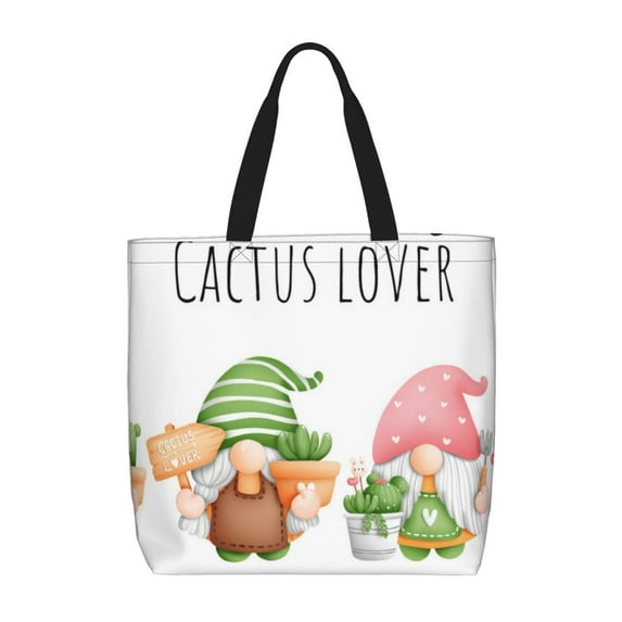 Hirioo Cactus Gnome for Tote Bag for Women, Quilted Shoulder Bag with Zipper, Large Capacity Handbags for Casual, Travel, Work
