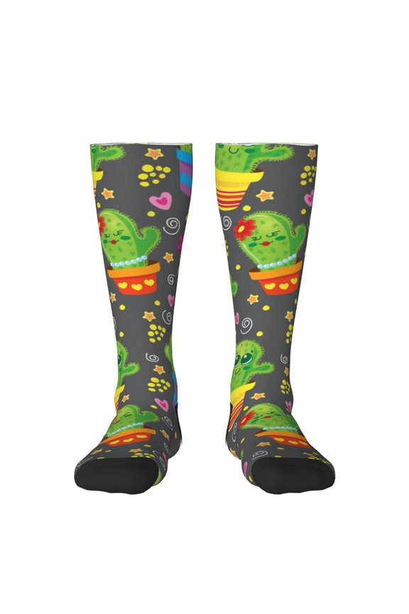 Cactus In Pots for Adult Stockings Breathable Sock Non-Pilling,Contrasting Color Design