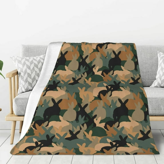 Hirioo Camouflage Rabbit for Flannel Blanket, Cozy and Warm Throw for Bed or Couch ,Perfect for All Seasons-40"x30"