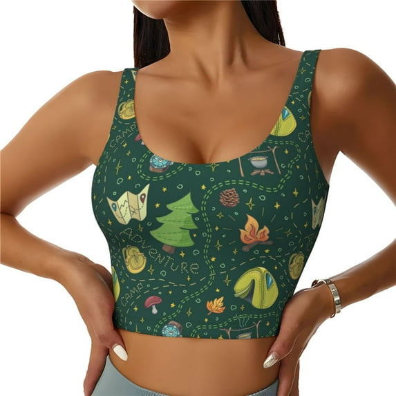Hirioo Camp In The Forest for Women's Sports Vest with Full-Print Design, Stretchy Fabric and Removable Pads-Large