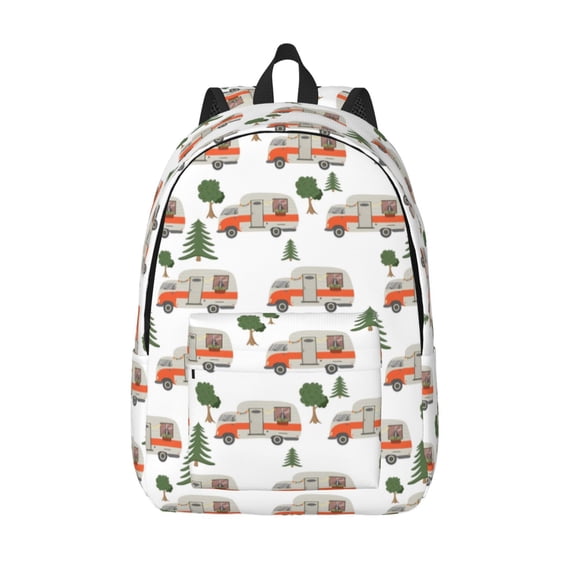 Hirioo Camp Van Canvas Backpack, Durable Travel Backpack with Multiple Compartments,Large Capacity, Backpack for School, Hiking, Work