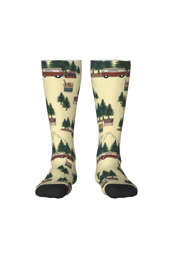 Camping Caravan 1 for Adult Stockings Breathable Sock Non-Pilling,Contrasting Color Design