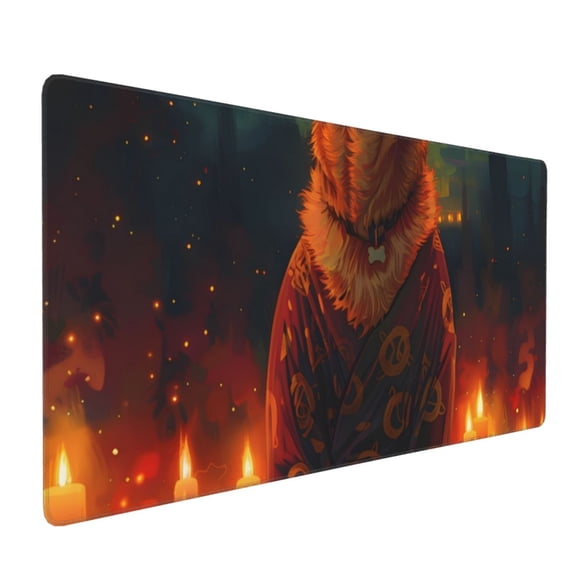 Hirioo Candle Shepherd Dog for Mouse Pad ,Anti-Slip Base, Durable Stitched Edges, Perfect for Gaming, Office, and Home Use,16x35.5in