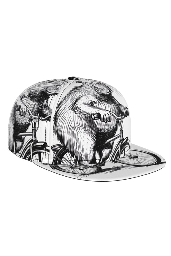 Capybara Riding Bicycle for Baseball Cap Men Cap Flat Brim for Men Women Teens Adjustable Baseball Cap