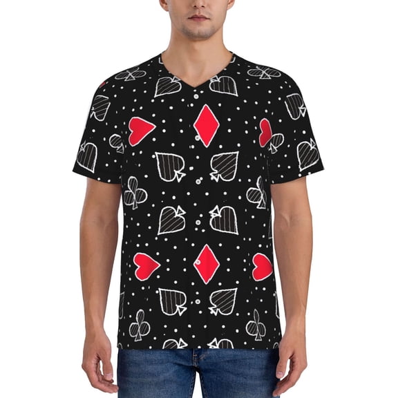 Hirioo Card Suits for Men's Baseball T-shirt Shirts Short Sleeve Casual Summer Button Stretch T Shirts,Size S-4XL-XX-Large
