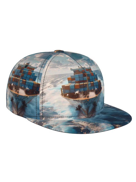 Cargo Ship At Sea for Baseball Cap Men Cap Flat Brim for Men Women Teens Adjustable Baseball Cap