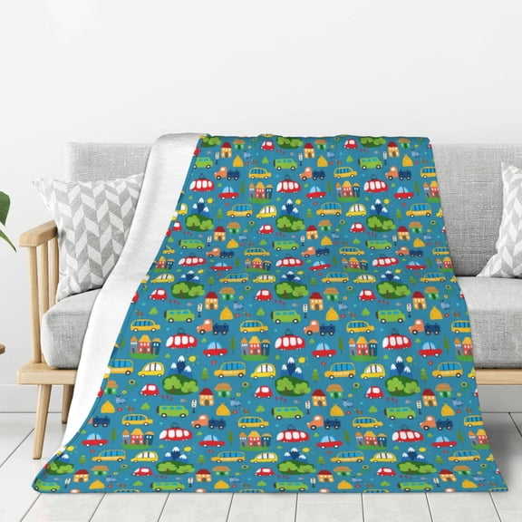 Hirioo Cars Transportation for Flannel Blanket, Cozy and Warm Throw for Bed or Couch ,Perfect for All Seasons-60"x50"
