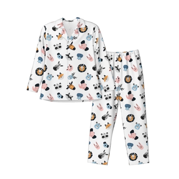 Hirioo Cartoon Animals for Men's Pajama Sets 2 Piece Pjs Men's Long-Sleeved Pajama Set Button Down Sleepwear,S-XXL-XX-Large