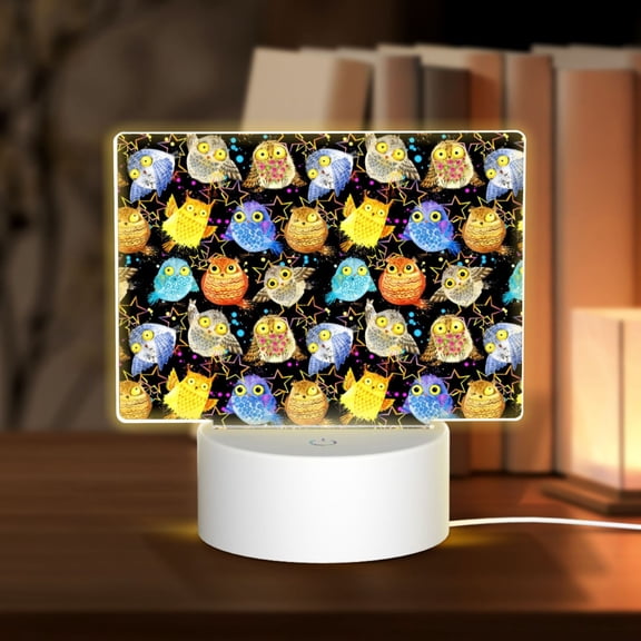 Hirioo Cartoon Bird Owl for Rectangular Acrylic with Night Light Best Gifts for Lover Girl Mom, Valentine's Day Anniversary Birthday Wedding Present