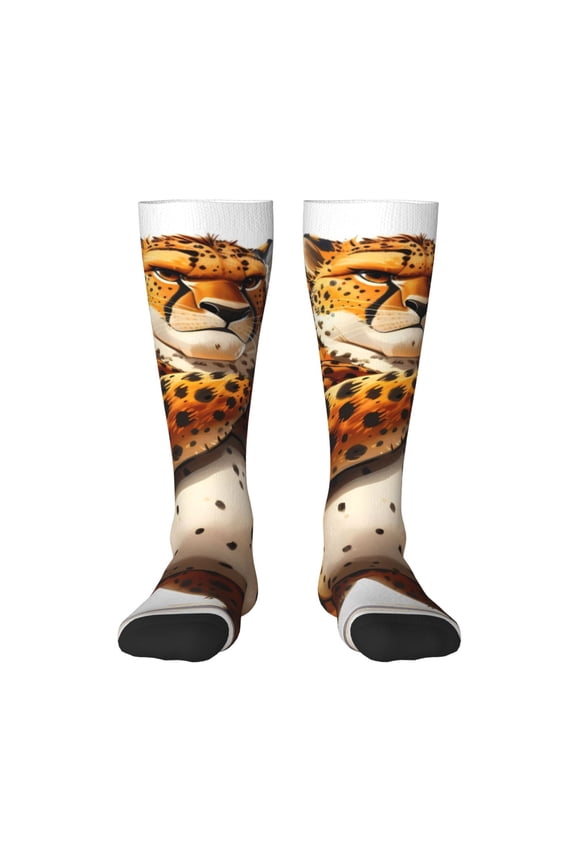 Cartoon Cheetah With Attitude for Adult Stockings Breathable Sock Non-Pilling,Contrasting Color Design