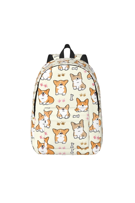 Cartoon Corgi Canvas Backpack, Durable Travel Backpack with Multiple Compartments,Large Capacity, Backpack for School, Hiking, Work