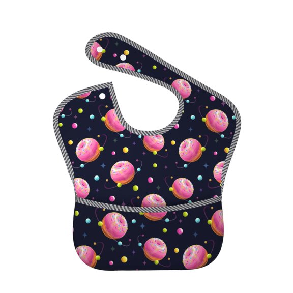 Hirioo Cartoon Donut Planets for Baby Waterproof Pocket Bib Adjustable Closed for Babies Toddlers with Large Pocket 6-24Months
