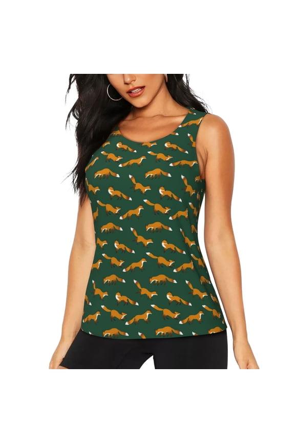 Cartoon Fox 1 for Women's Workout Tank Top Sleeveless Workout Tops Athletic Gym Shirts-Medium