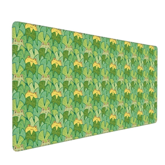 Hirioo Cartoon Frog And Lotus Leaf for Mouse Pad ,Anti-Slip Base, Durable Stitched Edges, Perfect for Gaming, Office, and Home Use,16x35.5in