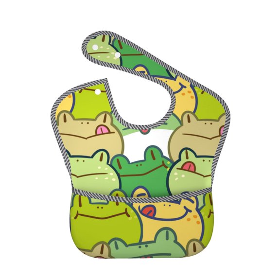Hirioo Cartoon Frog for Baby Waterproof Pocket Bib Adjustable Closed for Babies Toddlers with Large Pocket 6-24Months