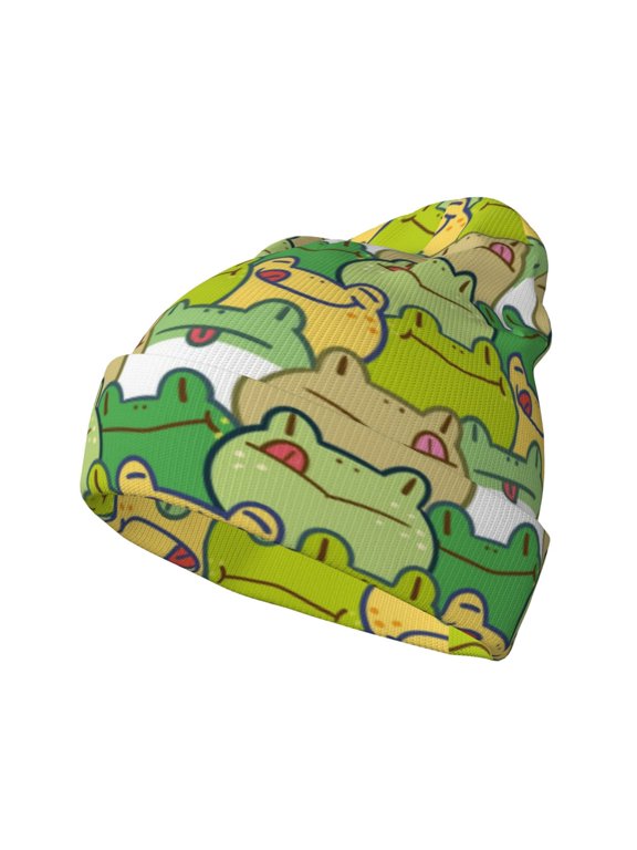 Cartoon Frog for Men's Knit Cuffed Beanie for Outdoor Activities Unisex