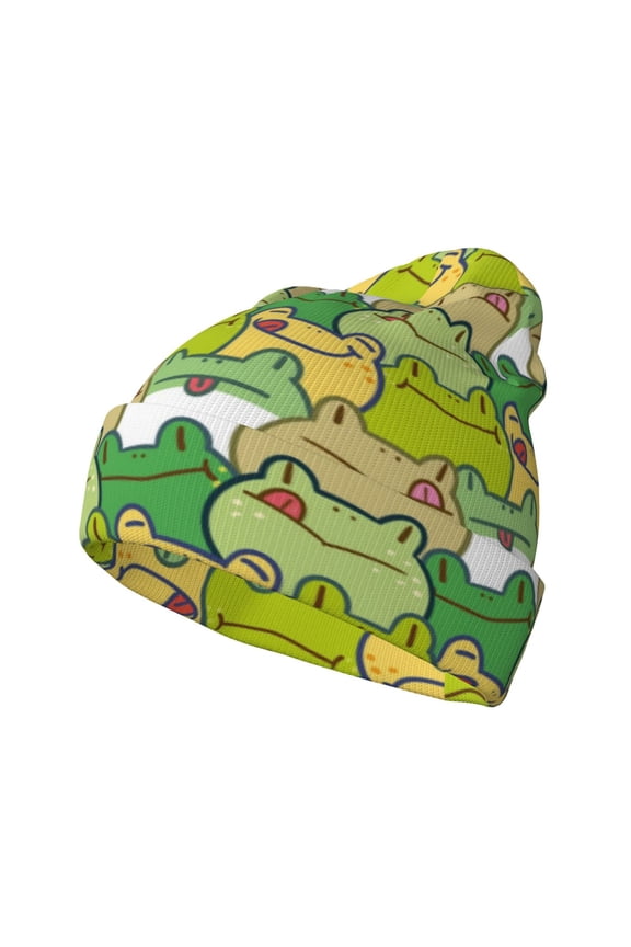 Cartoon Frog for Men's Knit Cuffed Beanie for Outdoor Activities Unisex
