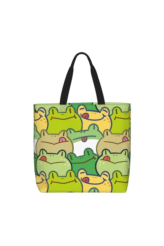 Cartoon Frog for Tote Bag for Women, Quilted Shoulder Bag with Zipper, Large Capacity Handbags for Casual, Travel, Work