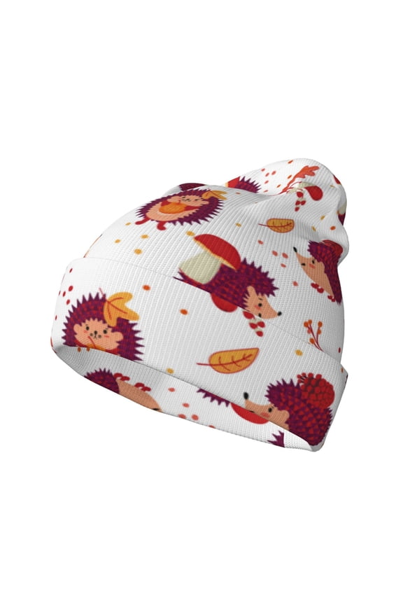 Cartoon Hedgehogs for Men's Knit Cuffed Beanie for Outdoor Activities Unisex