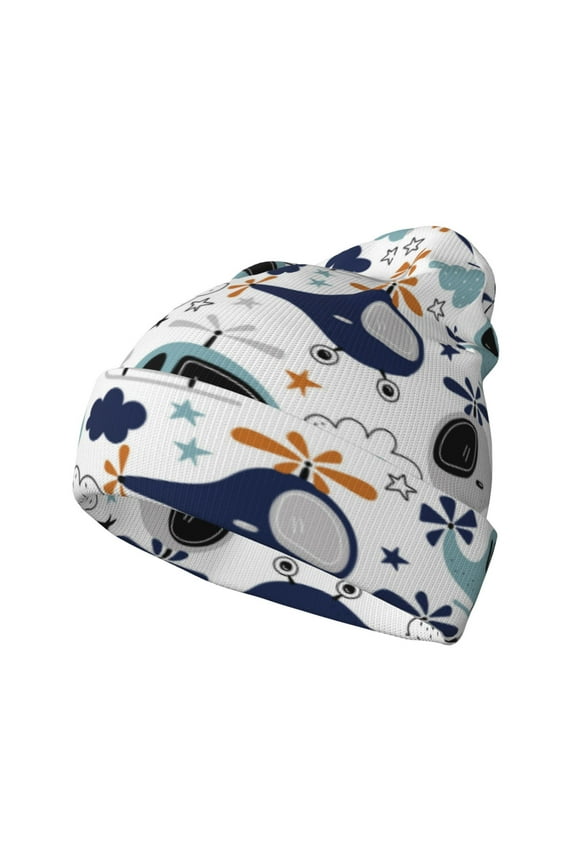 Cartoon Helicopters for Men's Knit Cuffed Beanie for Outdoor Activities Unisex