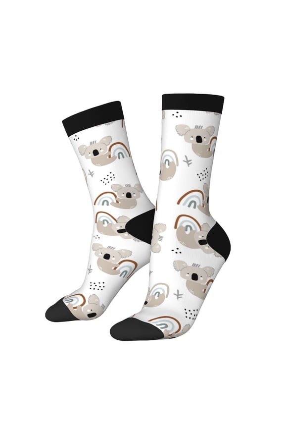 Cartoon Koala Pattern Adult Middle Tube Socks Breathable Sock Non-Pilling,Contrasting Color Design