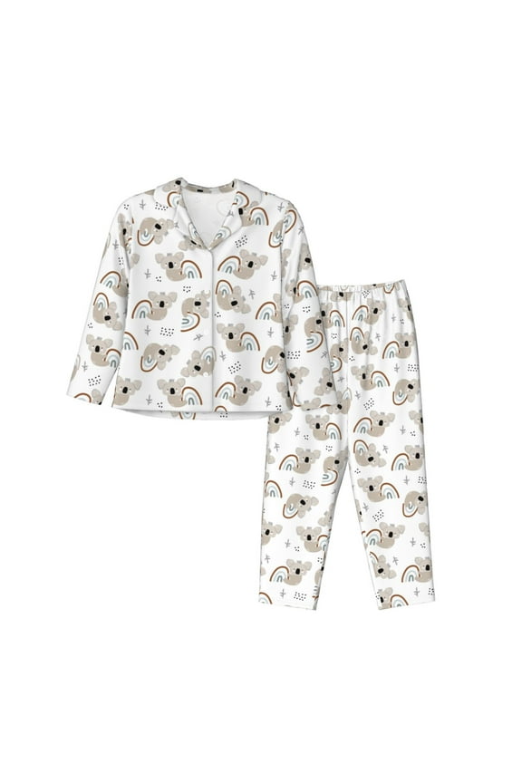 Cartoon Koala for Women's Pajama Sets 2 Piece Pjs Women's Long-Sleeved Pajama Set Button Down Sleepwear,S-XXL-Medium
