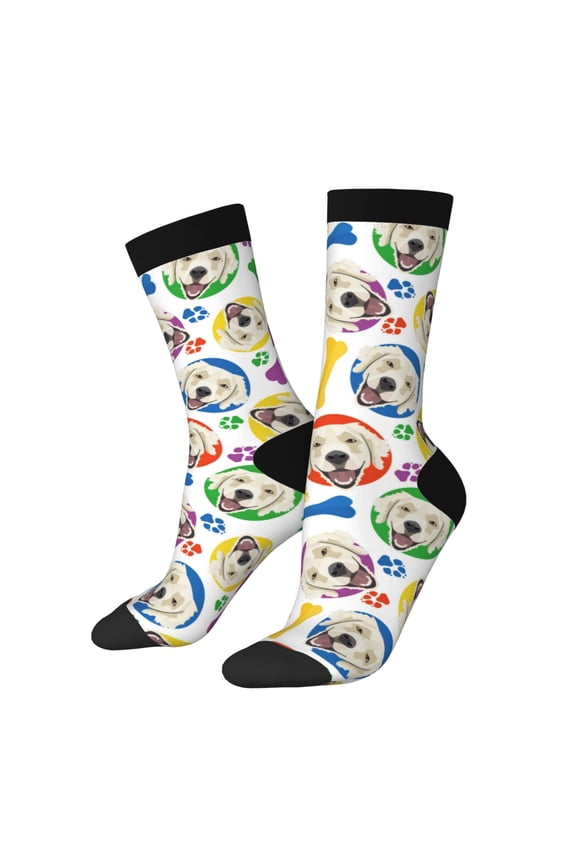 Cartoon Labrador Retriever Pattern Adult Middle Tube Socks Breathable Sock Non-Pilling,Contrasting Color Design