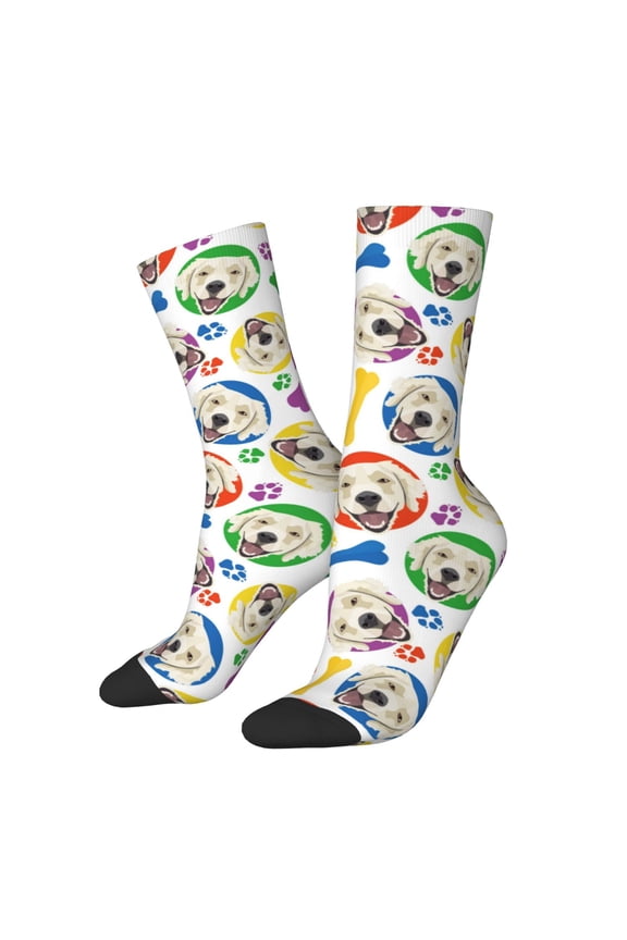 Cartoon Labrador Retriever Pattern Adult Middle Tube Socks Breathable Sock Non-Pilling,Contrasting Color Design