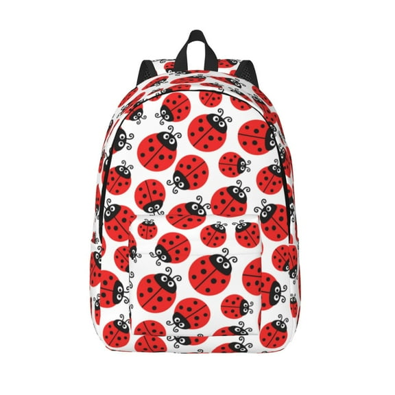 Hirioo Cartoon Ladybug Canvas Backpack, Durable Travel Backpack with Multiple Compartments,Large Capacity, Backpack for School, Hiking, Work