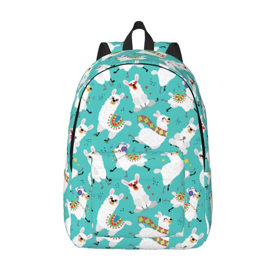 Hirioo Cartoon Llamas Canvas Backpack, Durable Travel Backpack with Multiple Compartments,Large Capacity, Backpack for School, Hiking, Work