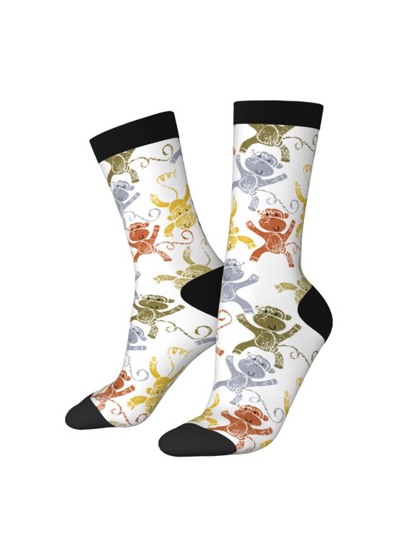 Cartoon Monkey Pattern Adult Middle Tube Socks Breathable Sock Non-Pilling,Contrasting Color Design