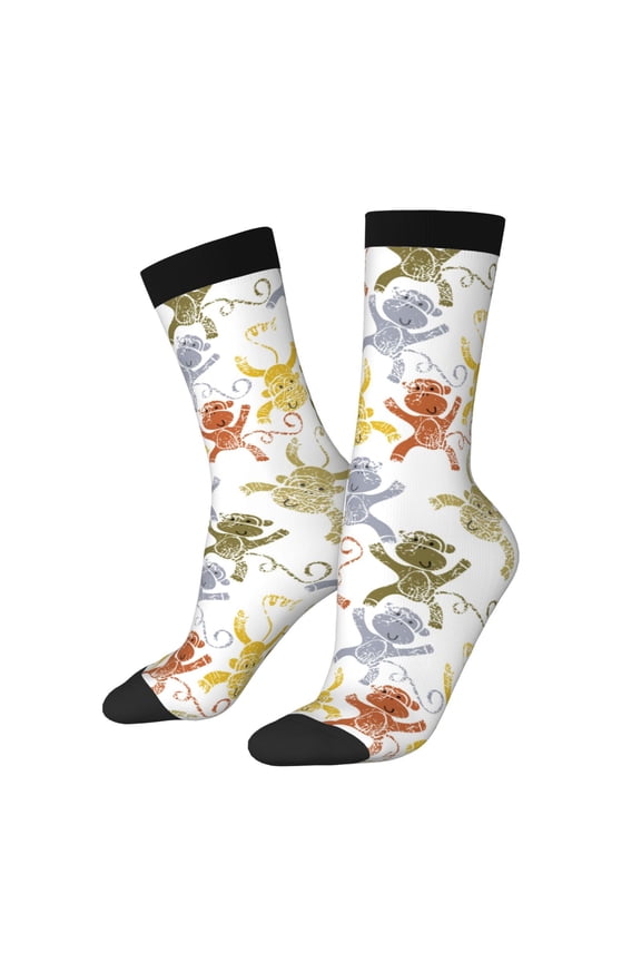 Cartoon Monkey Pattern Adult Middle Tube Socks Breathable Sock Non-Pilling,Contrasting Color Design