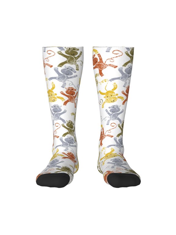 Cartoon Monkey for Adult Stockings Breathable Sock Non-Pilling,Contrasting Color Design