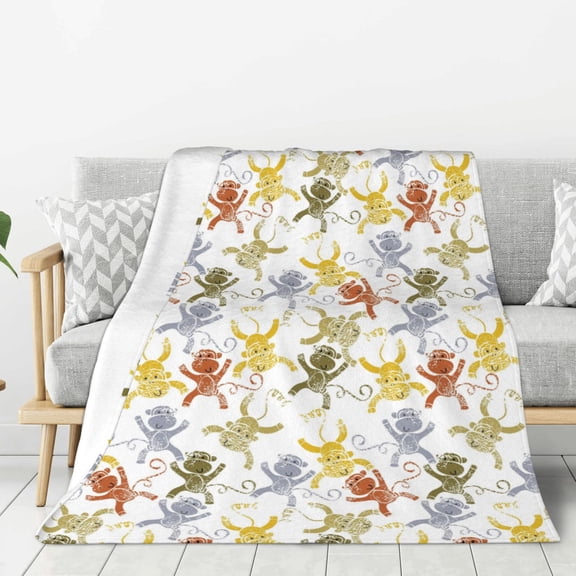 Hirioo Cartoon Monkey for Flannel Blanket, Cozy and Warm Throw for Bed or Couch ,Perfect for All Seasons-60"x50"