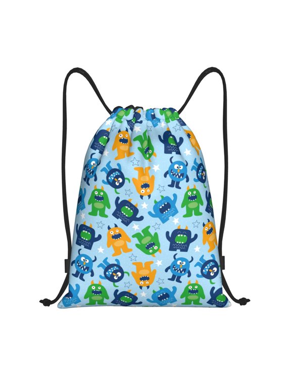 Cartoon Monster Print Drawstring Backpack Bag Sport Versatile Sports Backpack for Gym, Travel, Swimming, Beach