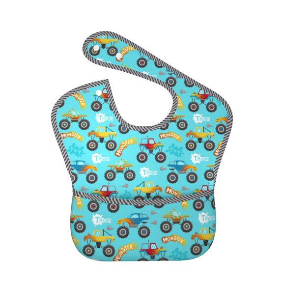 Hirioo Cartoon Monster Truck for Baby Waterproof Pocket Bib Adjustable Closed for Babies Toddlers with Large Pocket 6-24Months